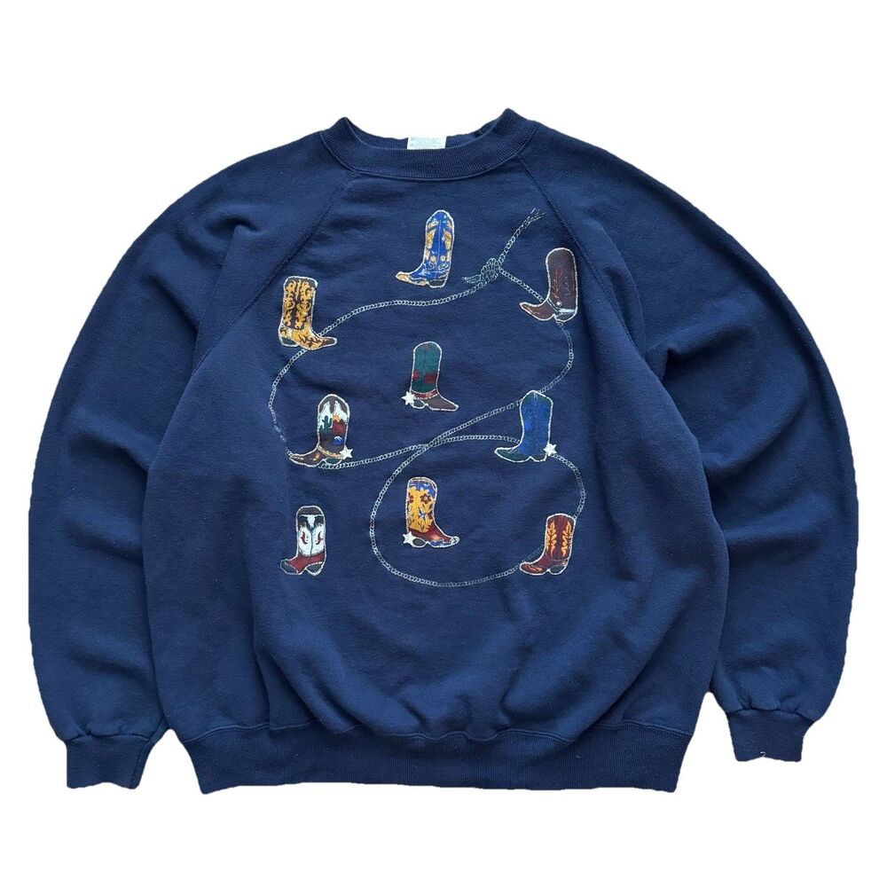 Vintage 90s Western Cowboy Boots Sweatshirt XXL USA Made Ranch Wear